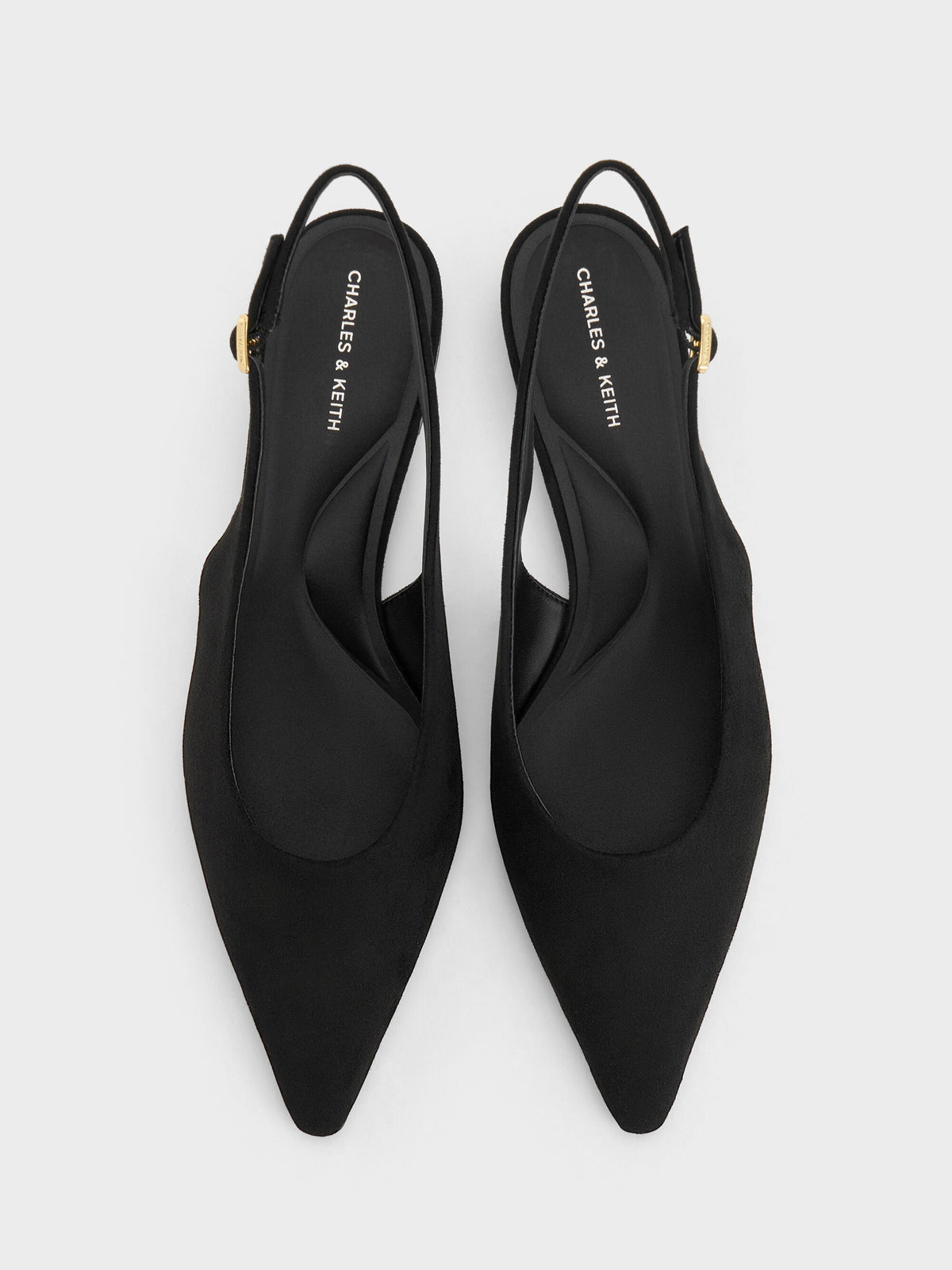 CHARLES & KEITH Best Seller / Emelia Faux Suede Slingback Flats - Black Textured