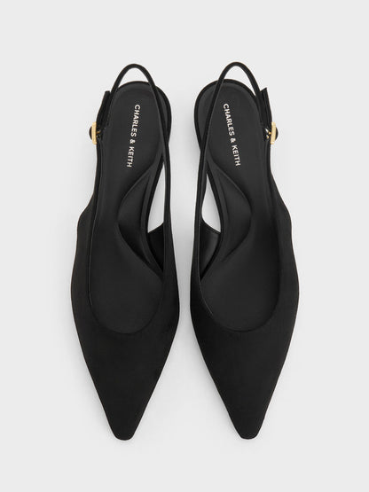 CHARLES & KEITH Best Seller / Emelia Faux Suede Slingback Flats - Black Textured