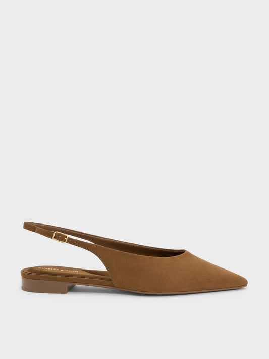 CHARLES & KEITH Sale / Emelia Faux Suede Slingback Flats - Camel