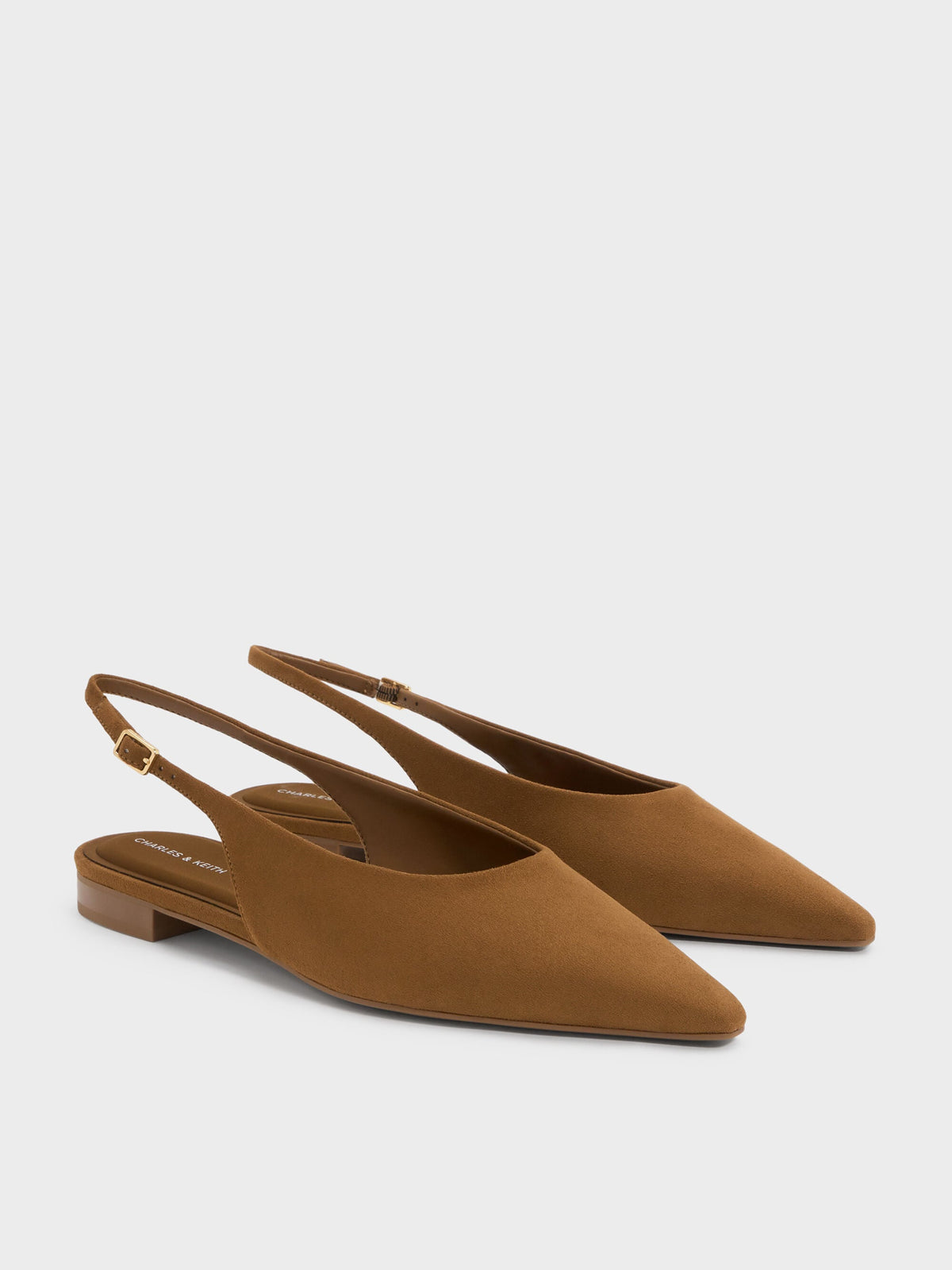 CHARLES & KEITH Sale / Emelia Faux Suede Slingback Flats - Camel