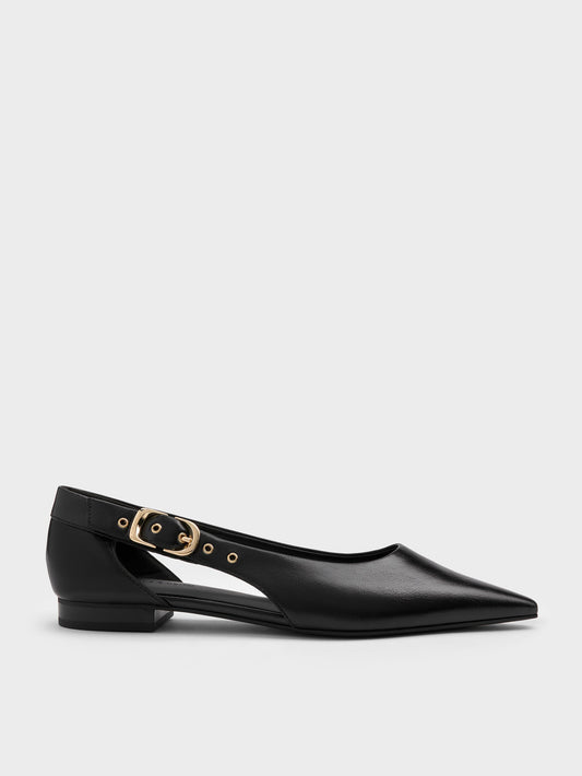 CHARLES & KEITH Value / Buckled Cut-Out Ballet Flats - Black