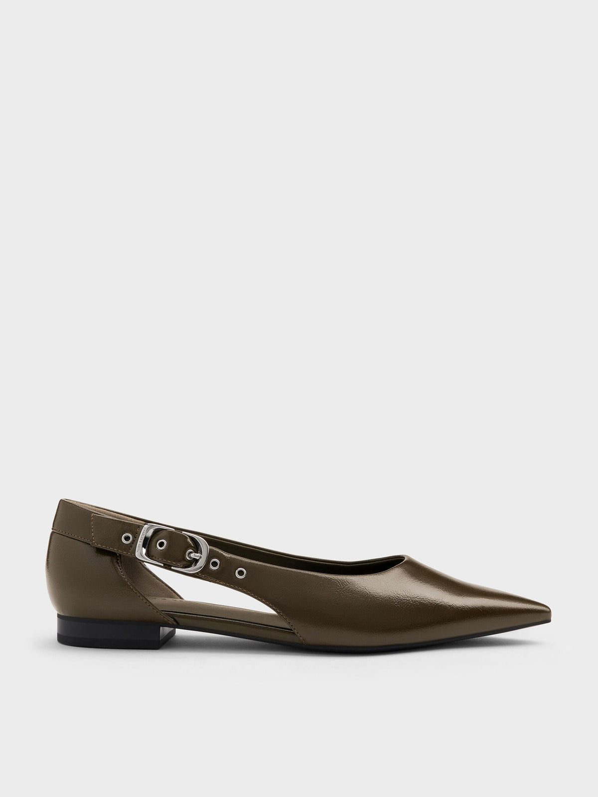 CHARLES & KEITH Sale / Buckled Cut-Out Ballet Flats - Olive