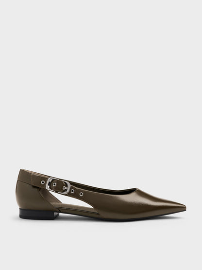 CHARLES & KEITH Sale / Buckled Cut-Out Ballet Flats - Olive