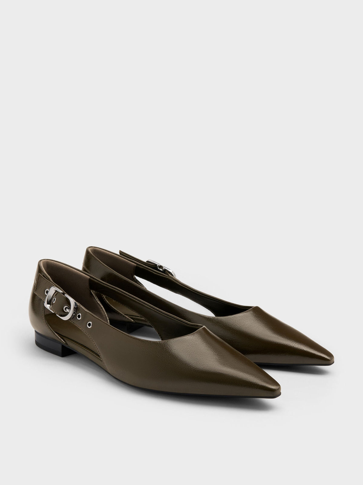 CHARLES & KEITH Sale / Buckled Cut-Out Ballet Flats - Olive