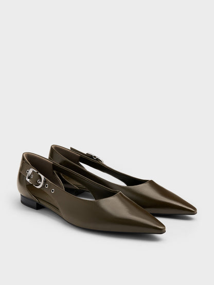 CHARLES & KEITH Sale / Buckled Cut-Out Ballet Flats - Olive