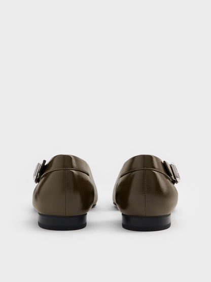 CHARLES & KEITH Sale / Buckled Cut-Out Ballet Flats - Olive