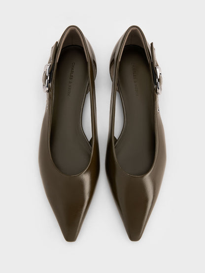 CHARLES & KEITH Sale / Buckled Cut-Out Ballet Flats - Olive