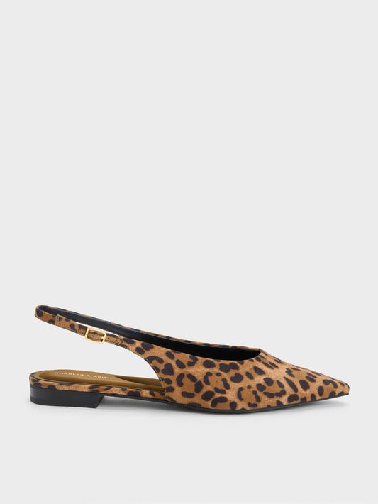 CHARLES & KEITH Value / Emelia Leopard-Print Slingback Flats - Animal Print Natural