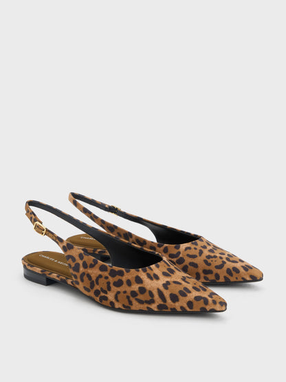 CHARLES & KEITH Value / Emelia Leopard-Print Slingback Flats - Animal Print Natural