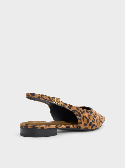 CHARLES & KEITH Value / Emelia Leopard-Print Slingback Flats - Animal Print Natural