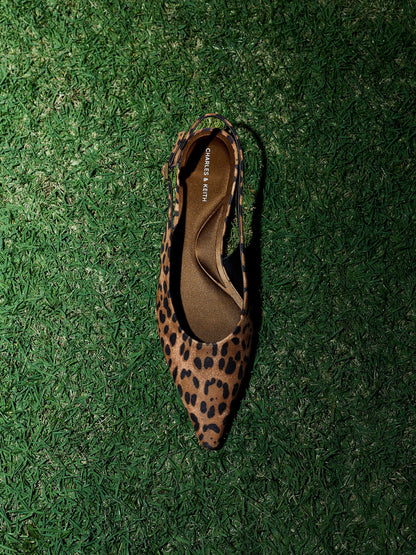 CHARLES & KEITH Value / Emelia Leopard-Print Slingback Flats - Animal Print Natural