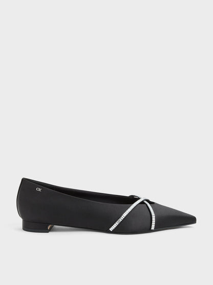 CHARLES & KEITH Quality / Gem Crossover Ballet Flats - Black Textured