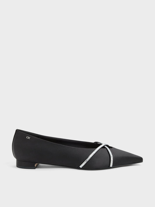 CHARLES & KEITH Quality / Gem Crossover Ballet Flats - Black Textured