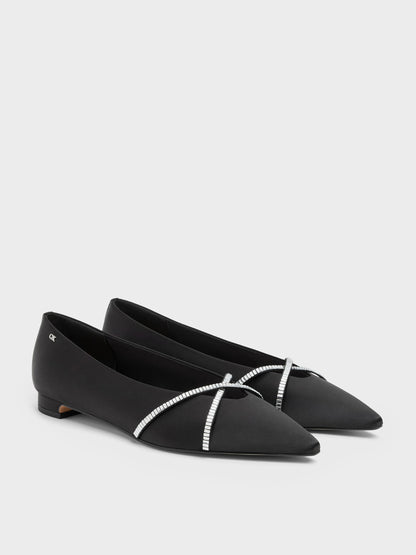 CHARLES & KEITH Quality / Gem Crossover Ballet Flats - Black Textured