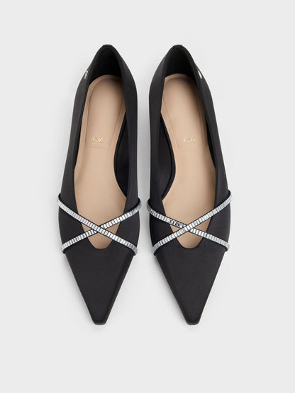 CHARLES & KEITH Quality / Gem Crossover Ballet Flats - Black Textured