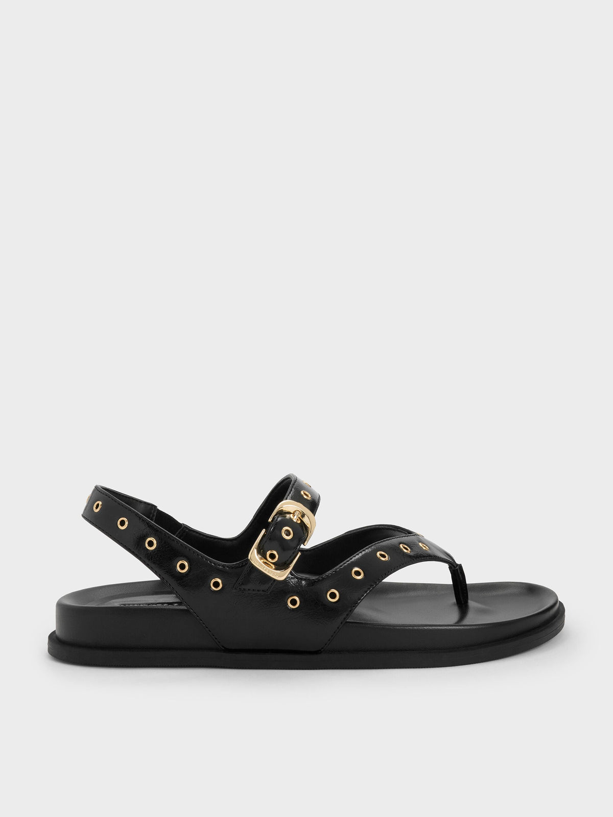 CHARLES & KEITH Recommended / Grommet Thong Slingback Sandals - Black