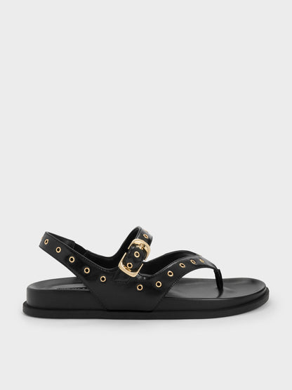 CHARLES & KEITH Recommended / Grommet Thong Slingback Sandals - Black