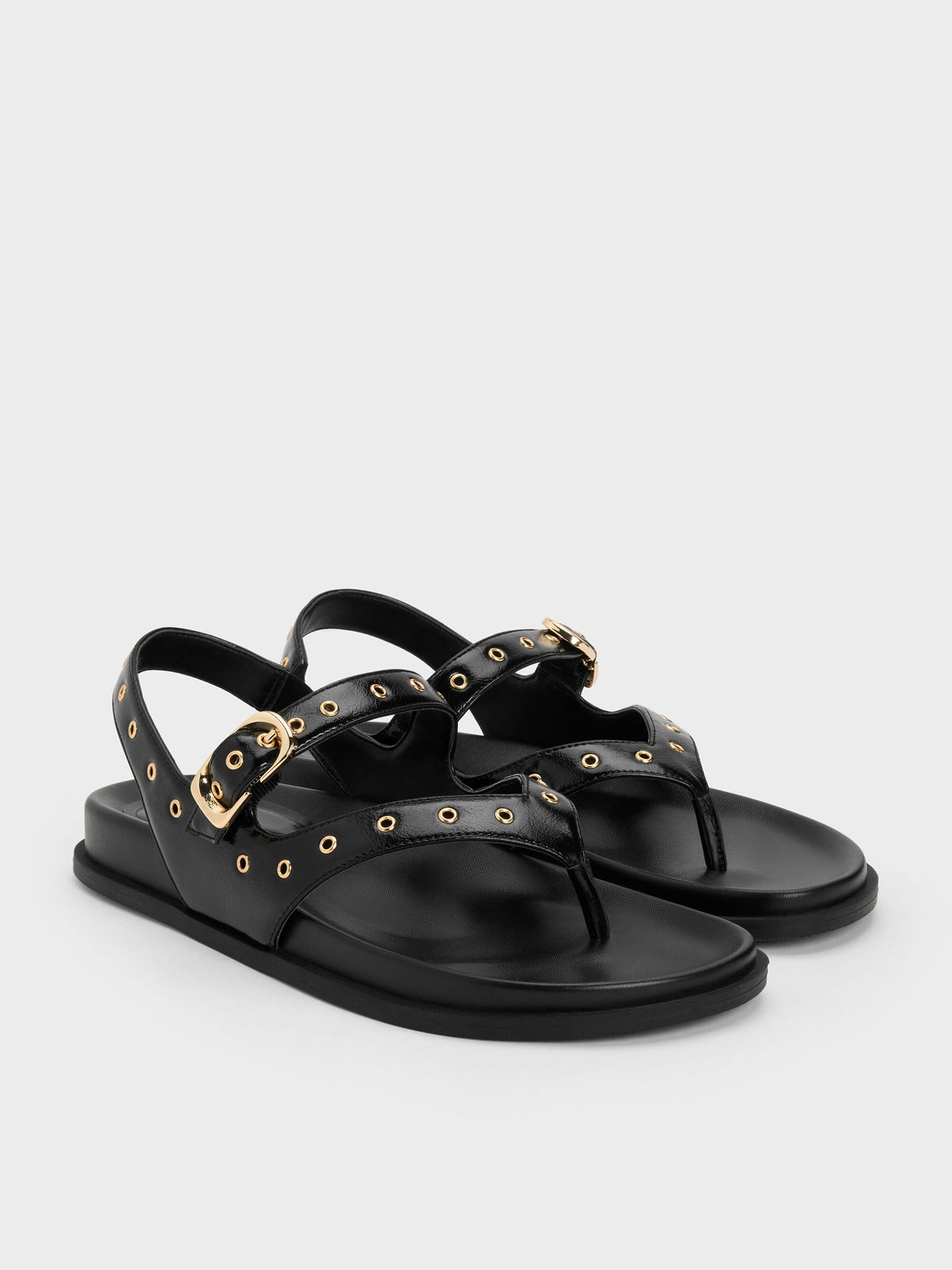 CHARLES & KEITH Recommended / Grommet Thong Slingback Sandals - Black