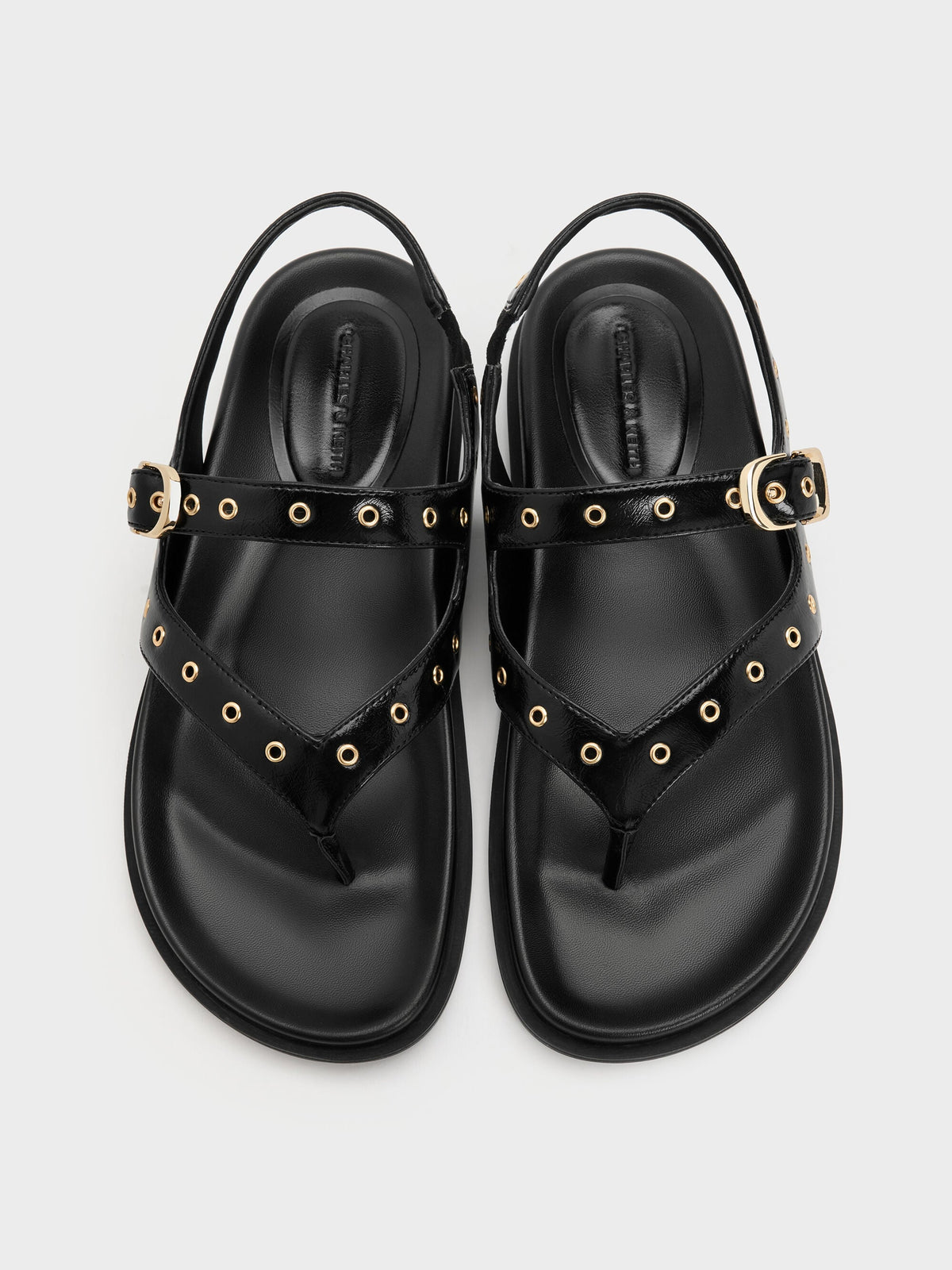CHARLES & KEITH Recommended / Grommet Thong Slingback Sandals - Black