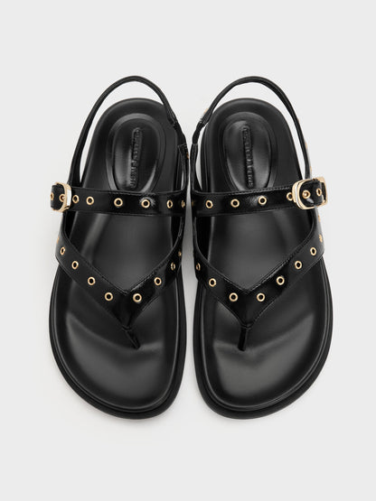 CHARLES & KEITH Recommended / Grommet Thong Slingback Sandals - Black