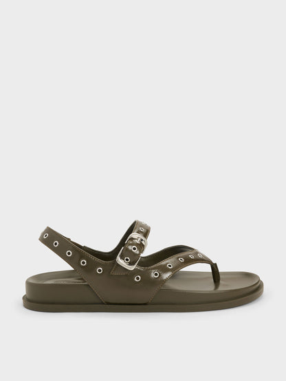 CHARLES & KEITH Smart Buy / Grommet Thong Slingback Sandals - Olive