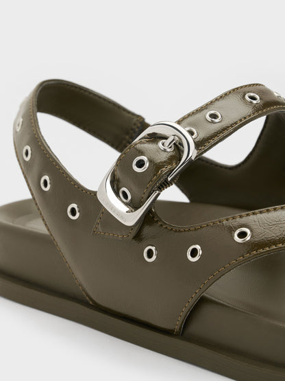 CHARLES & KEITH Smart Buy / Grommet Thong Slingback Sandals - Olive