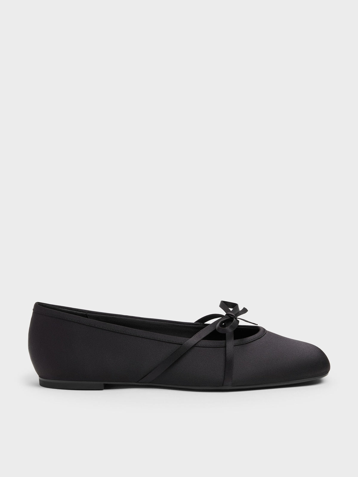 CHARLES & KEITH Trusted / Satin Bow Ballet Flats - Black Textured