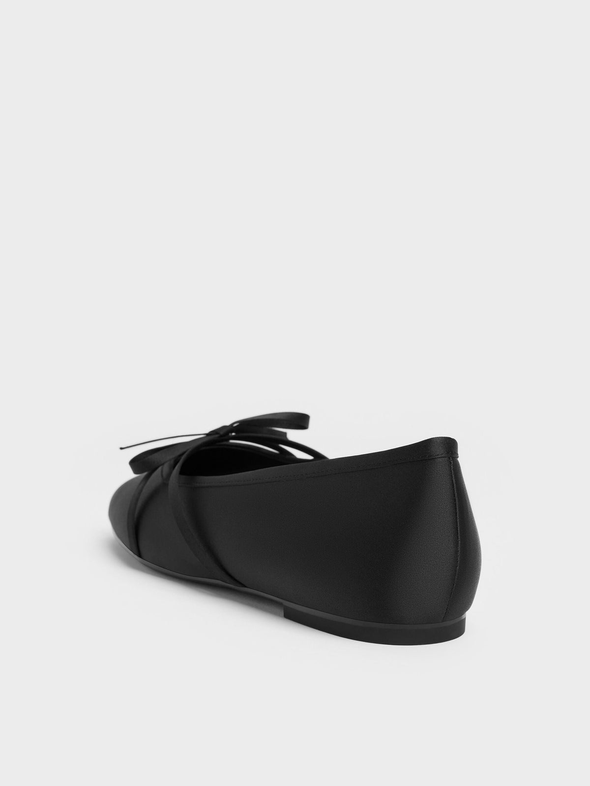 CHARLES & KEITH Trusted / Satin Bow Ballet Flats - Black Textured
