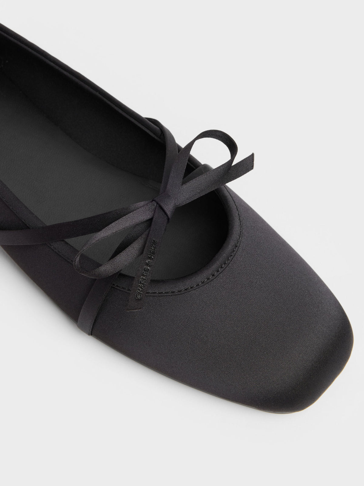 CHARLES & KEITH Trusted / Satin Bow Ballet Flats - Black Textured
