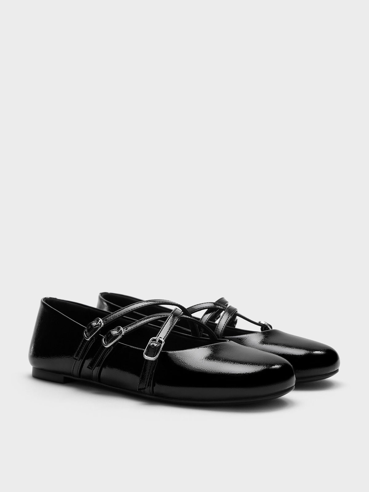 CHARLES & KEITH Featured / Patent Triple-Strap Mary Jane Flats - Black Patent