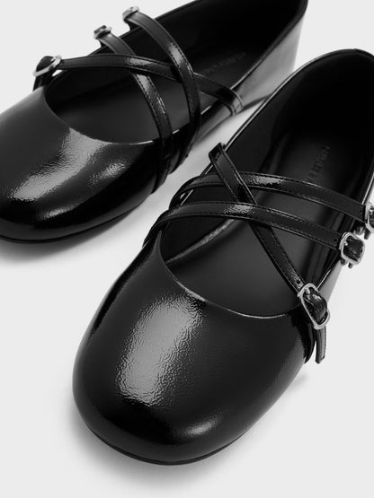 CHARLES & KEITH Featured / Patent Triple-Strap Mary Jane Flats - Black Patent