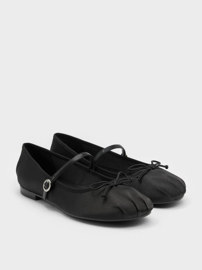 CHARLES & KEITH Deals / Emiko Satin Bow Mary Jane Flats - Black