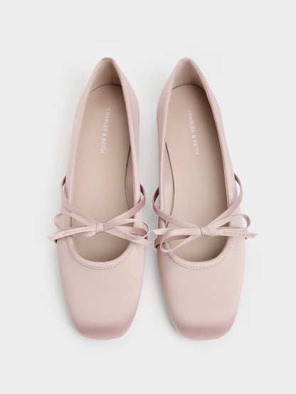 CHARLES & KEITH Sale / Satin Bow Ballet Flats - Pink