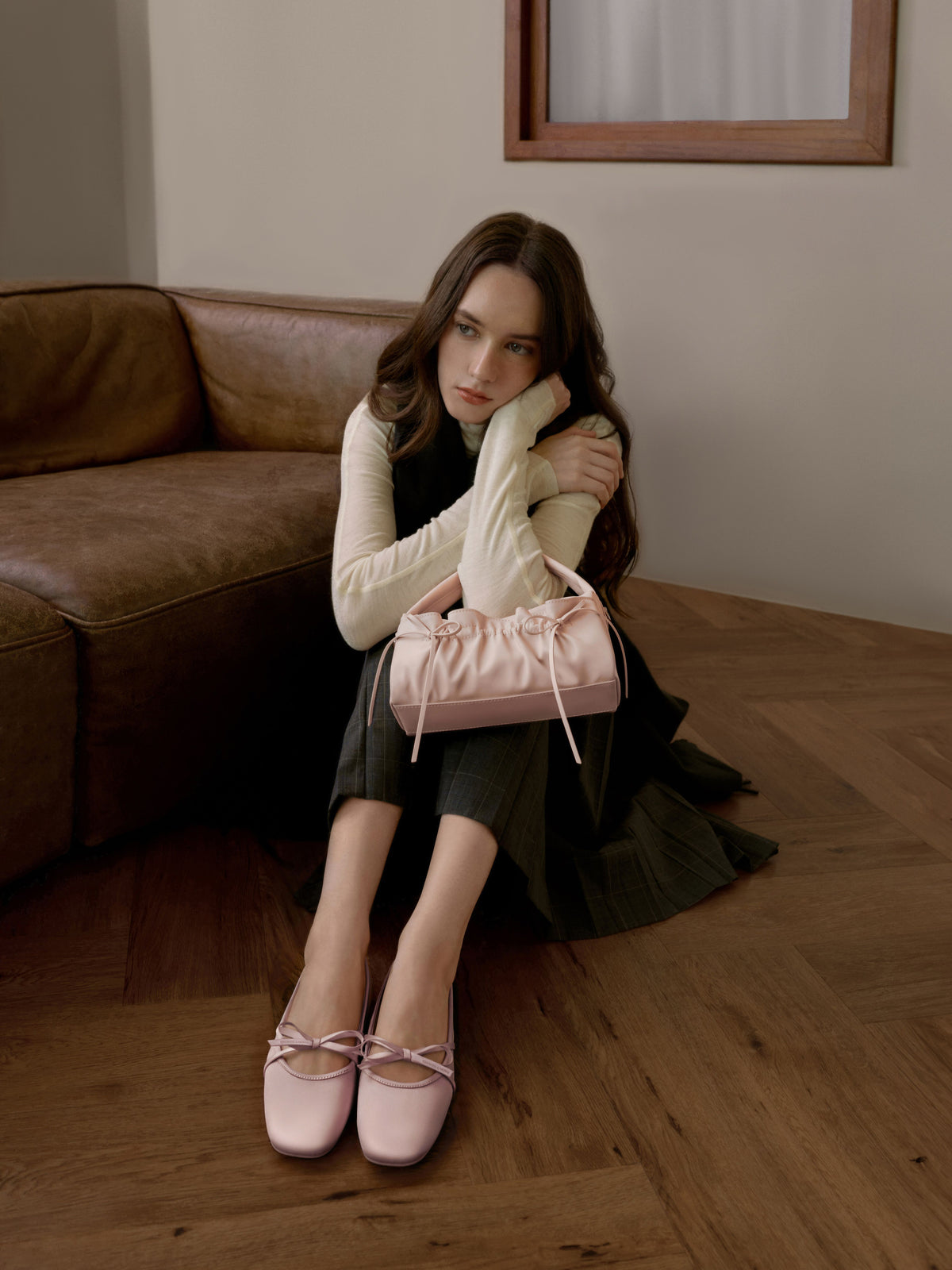 CHARLES & KEITH Sale / Satin Bow Ballet Flats - Pink