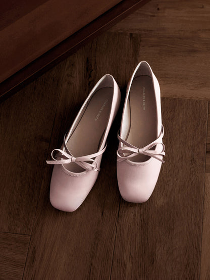 CHARLES & KEITH Sale / Satin Bow Ballet Flats - Pink