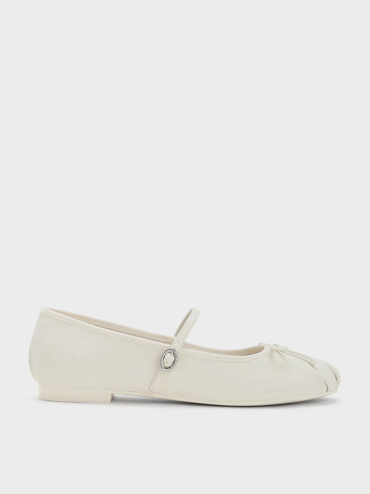 CHARLES & KEITH Top Pick / Emiko Bow Mary Jane Flats - Chalk