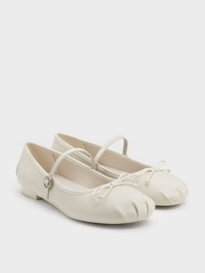 CHARLES & KEITH Top Pick / Emiko Bow Mary Jane Flats - Chalk