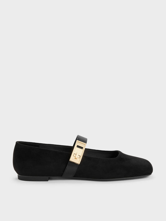 CHARLES & KEITH Latest / Lando Faux Suede Mary Jane Flats - Black2