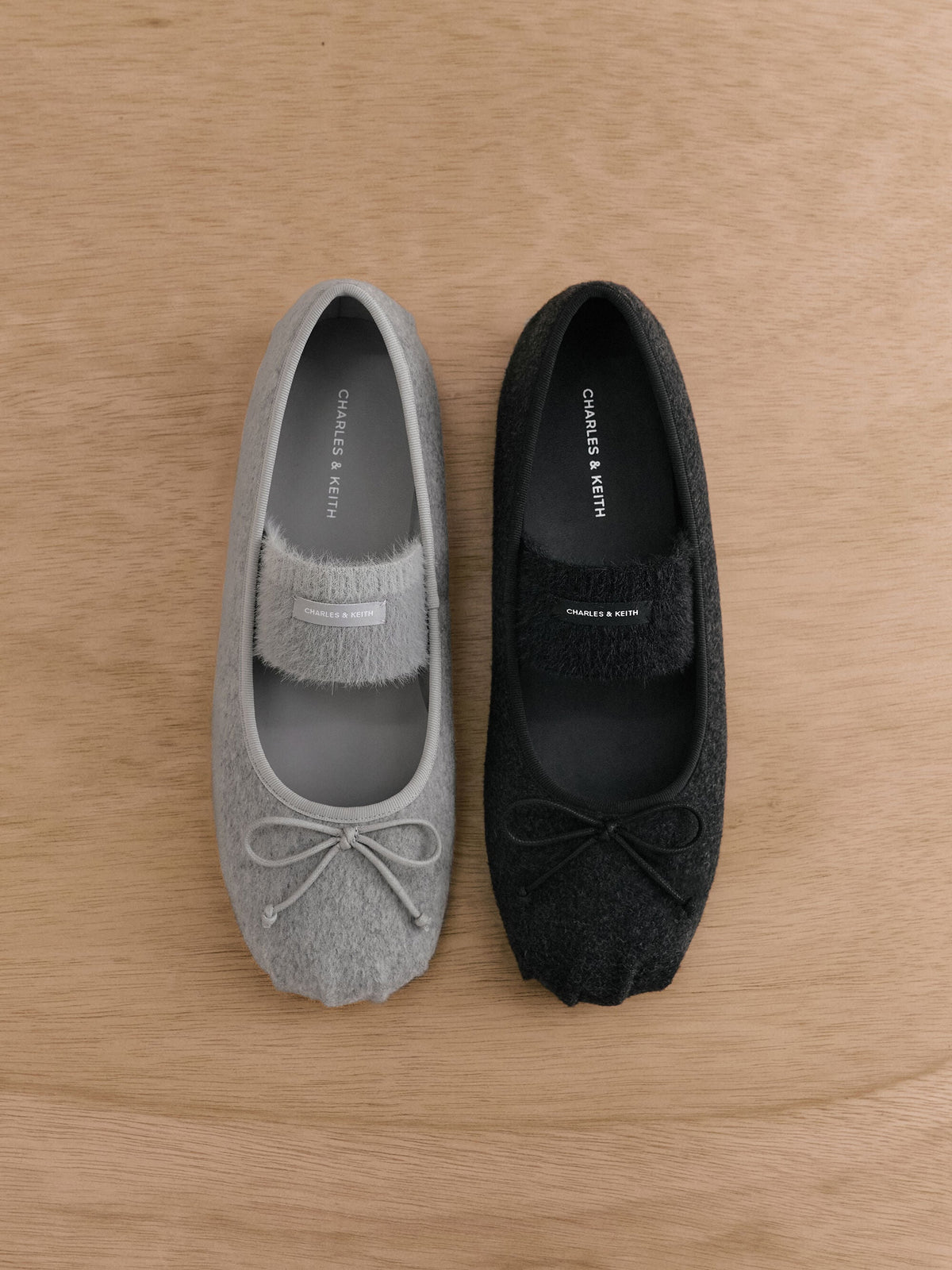 CHARLES & KEITH Discount / Winona Felt Mary Jane Flats - Light Grey