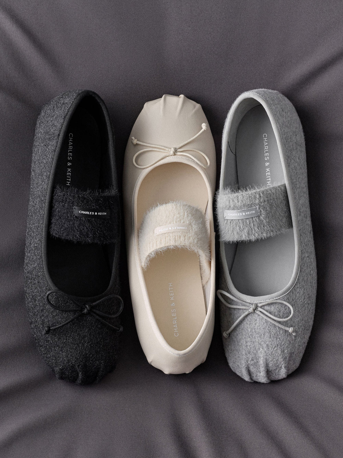CHARLES & KEITH Discount / Winona Felt Mary Jane Flats - Light Grey