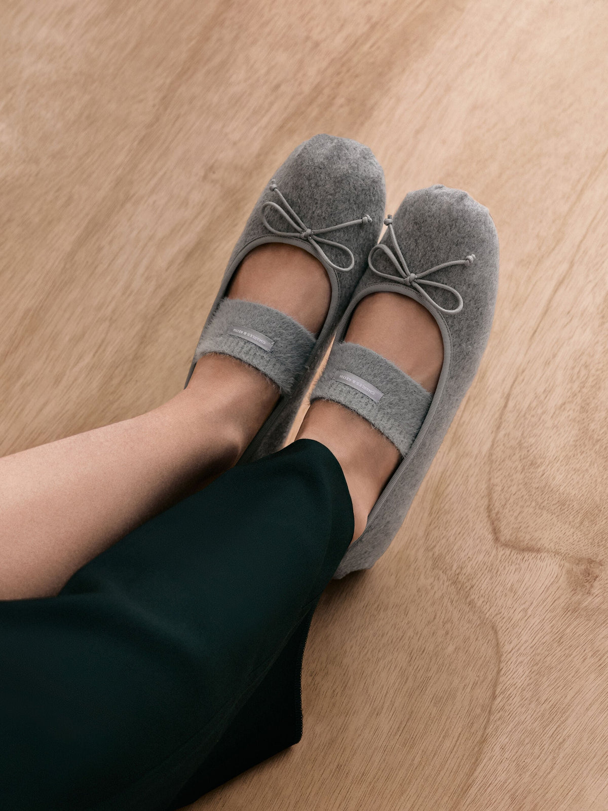 CHARLES & KEITH Discount / Winona Felt Mary Jane Flats - Light Grey