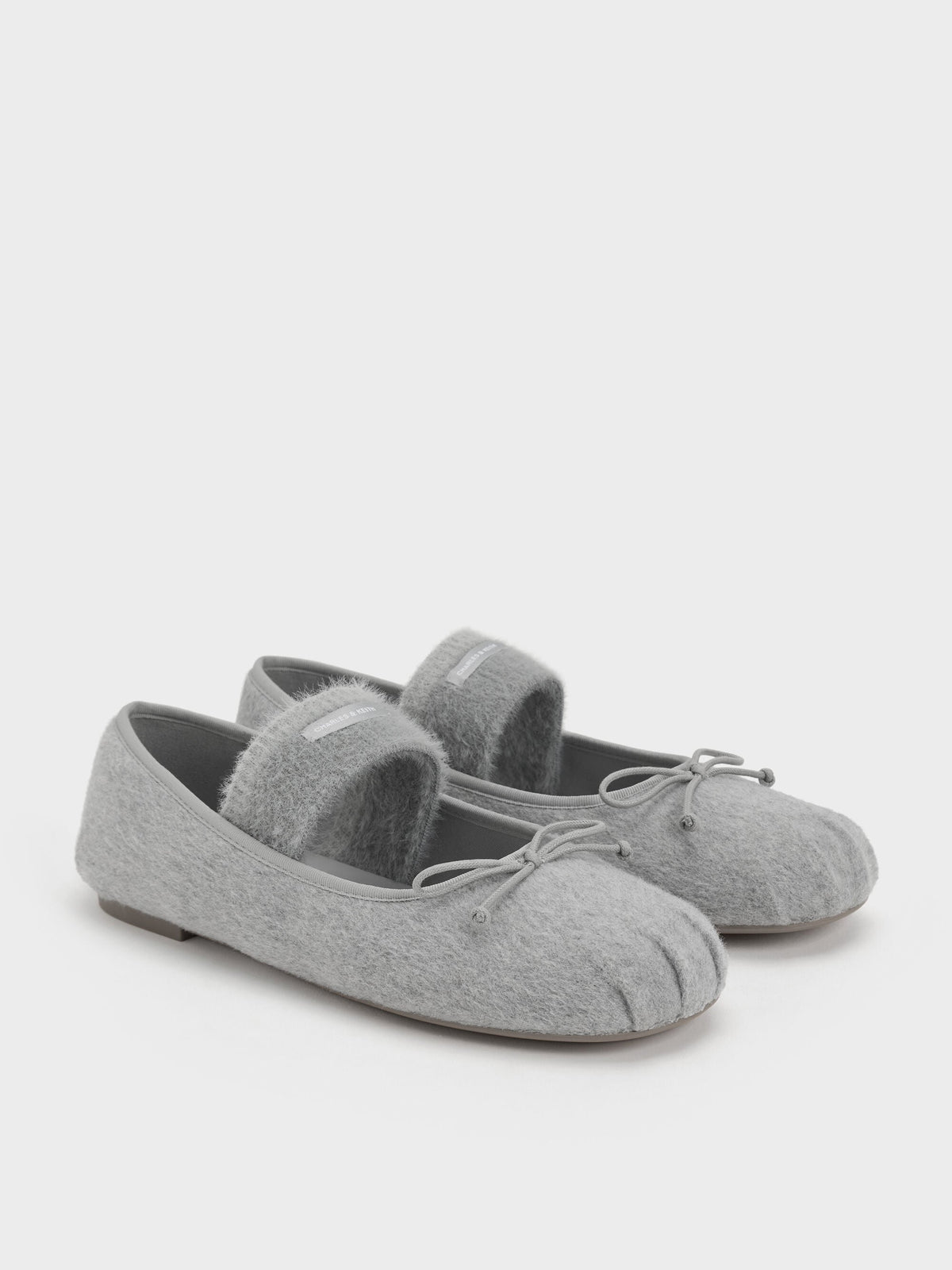 CHARLES & KEITH Discount / Winona Felt Mary Jane Flats - Light Grey