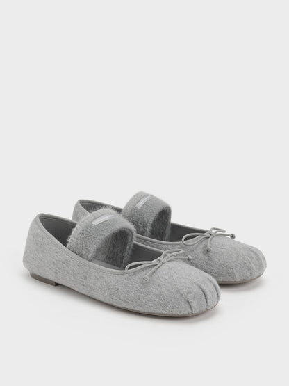 CHARLES & KEITH Discount / Winona Felt Mary Jane Flats - Light Grey