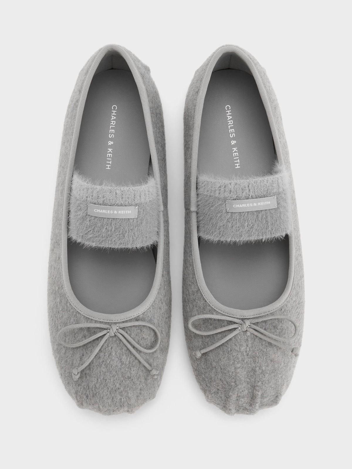 CHARLES & KEITH Discount / Winona Felt Mary Jane Flats - Light Grey