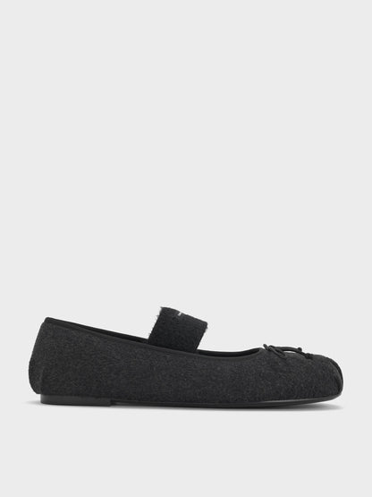 CHARLES & KEITH New / Winona Felt Mary Jane Flats - Black Textured