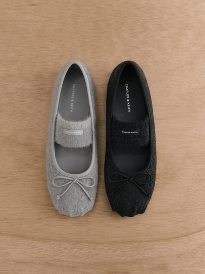 CHARLES & KEITH New / Winona Felt Mary Jane Flats - Black Textured