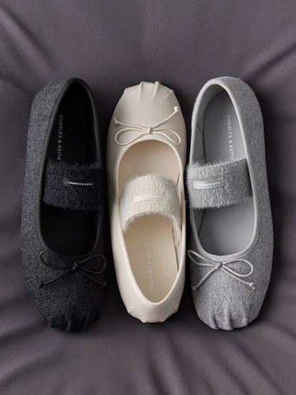 CHARLES & KEITH New / Winona Felt Mary Jane Flats - Black Textured