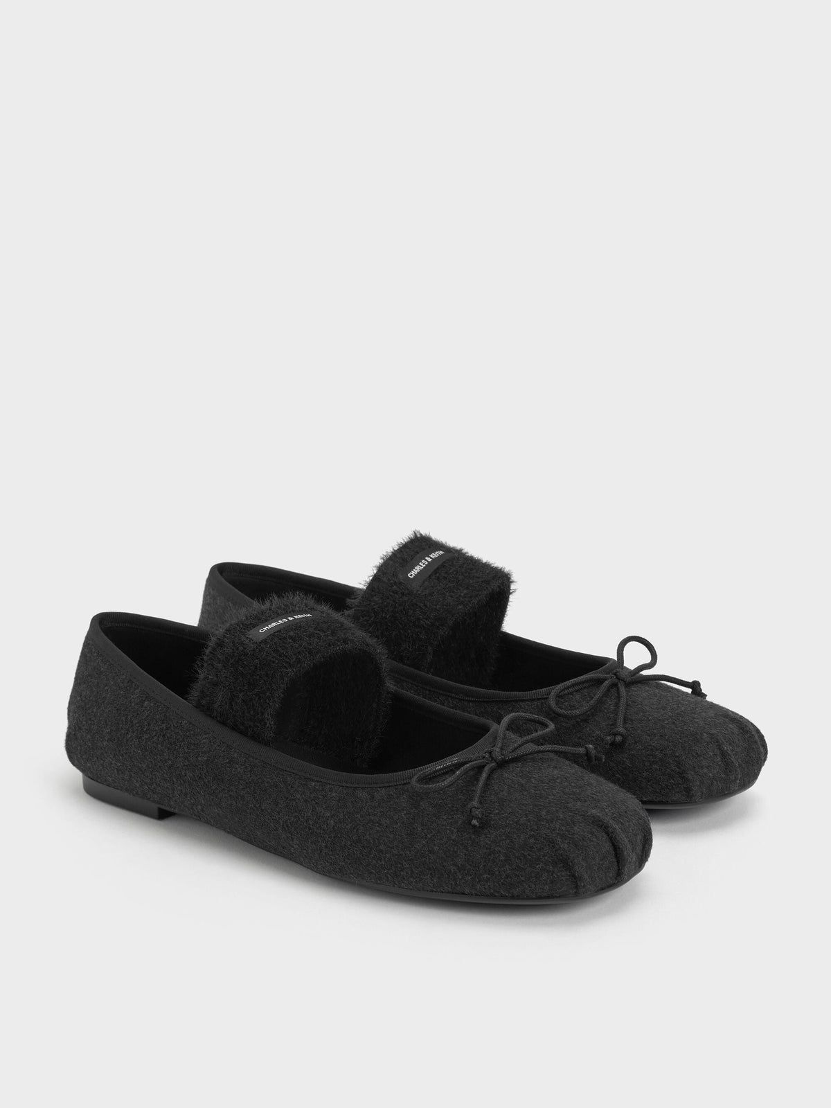 CHARLES & KEITH New / Winona Felt Mary Jane Flats - Black Textured