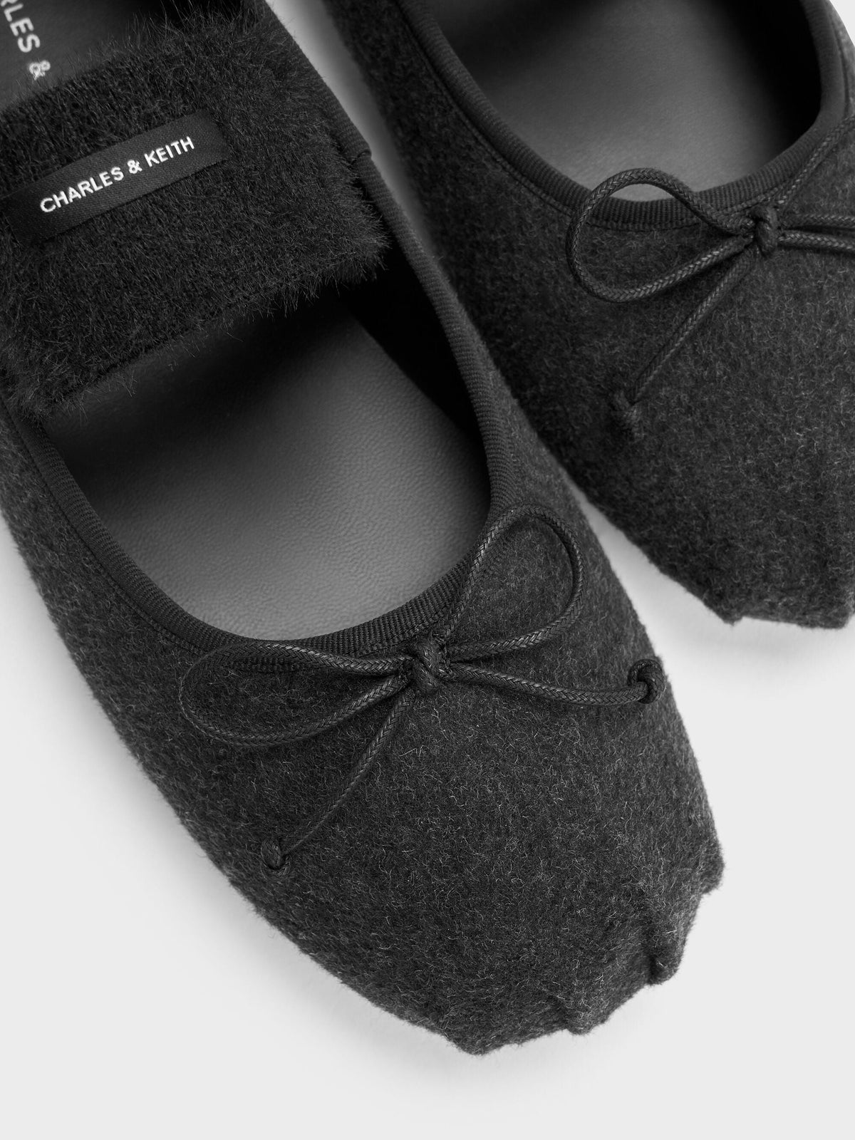 CHARLES & KEITH New / Winona Felt Mary Jane Flats - Black Textured