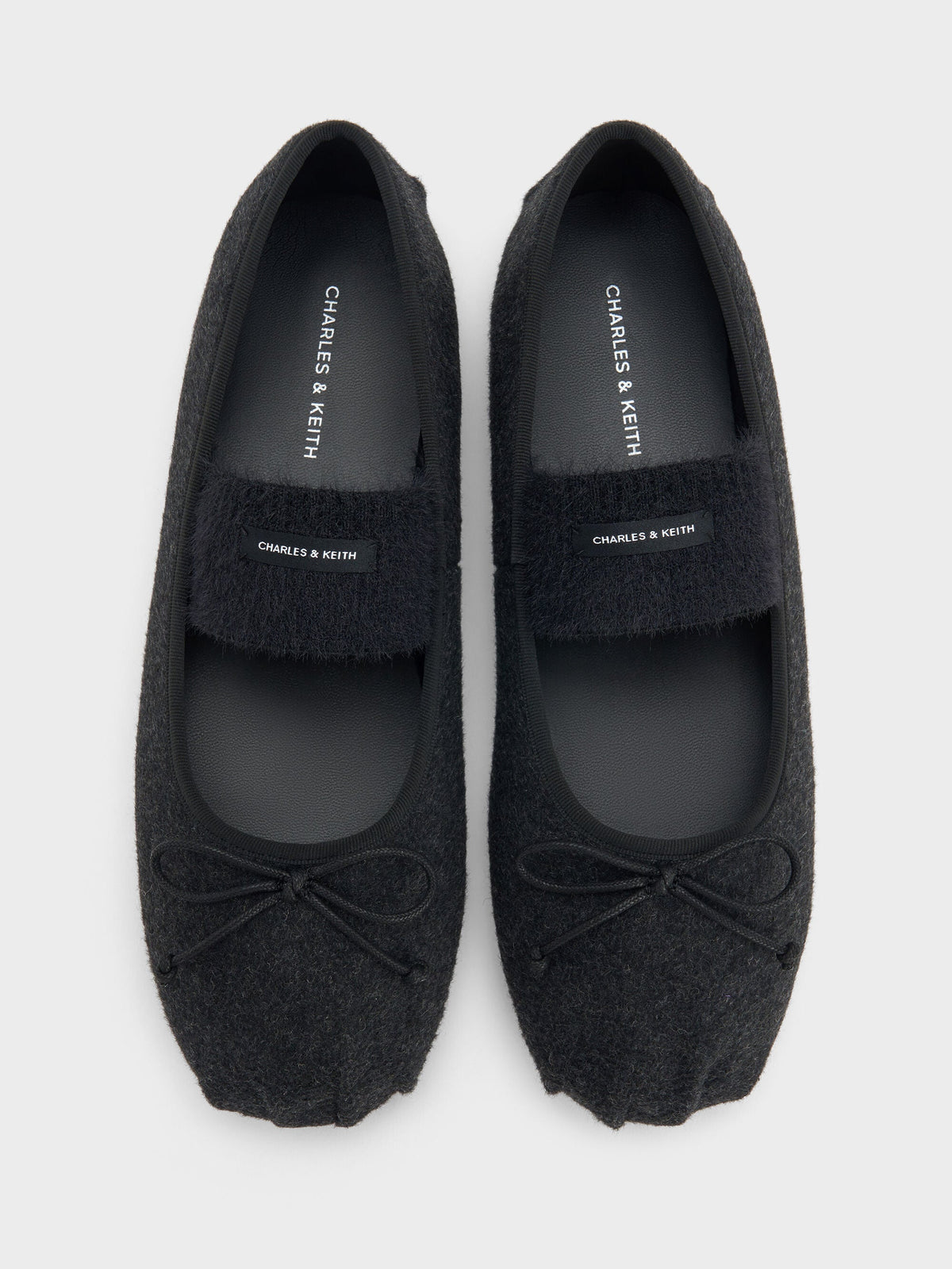 CHARLES & KEITH New / Winona Felt Mary Jane Flats - Black Textured